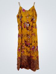 ANGIE Donna Vestito Maxi Giallo a Fiori con Spalli..