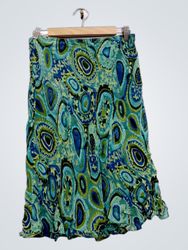 Green and blue paisley print midi skirt