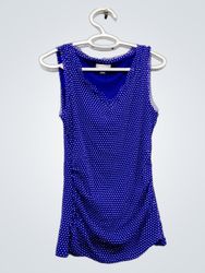 New York & Company Canotta arricciata blu a pois