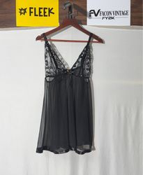 Babydoll in pizzo nero e paillettes
