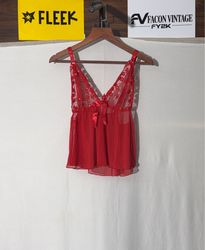 Red Sheer Lace Trim Babydoll