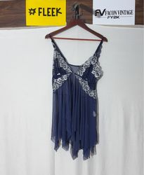 Kler Blue Lace Trim Sheer Babydoll