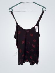 Black Camisole with Red Lips Print