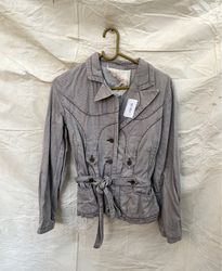 Gray Plaid Belted Jacket