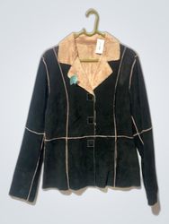 Giacca a quadri nera e beige