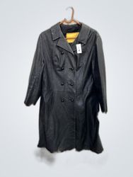 Black Leather Coat with Fur Trim