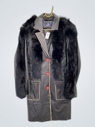 Black Leather Coat with Fur Trim