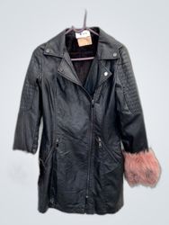 Unbranded Black Leather Biker Jacket with Pink Fur..
