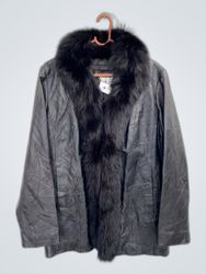 Armani Black Leather Jacket with Fur Collar