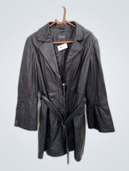 Giovanni Black Leather Trench Coat