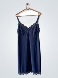 Navy Blue Silk Chemise with Lace Trim