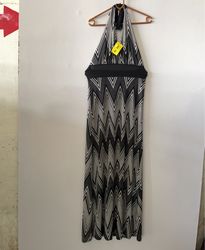 Vestido Halter Chevron Preto e Branco