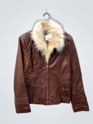 Brown Leather Jacket with Fur Collar