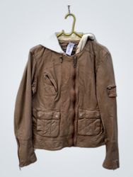 Brown Leather Jacket with Hood