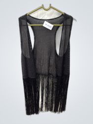 Black Fringed Mesh Top