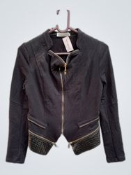 Play Black Leather Detail Zip-Up Jacket