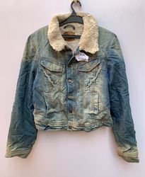 Fishbone Denim Jacket with Fur Lining