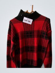 Red Black Plaid Turtleneck Sweater
