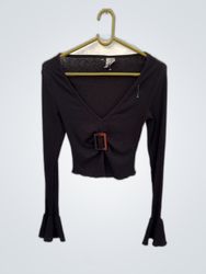 ASOS Schwarze V-Ausschnitt Glockenärmel Bluse