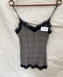 Camisola de Alças Xadrez com Renda Sem Marca