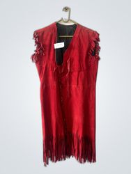 Red Leather Fringe Vest