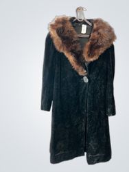 Vintage Black Velvet Fur Collar Coat