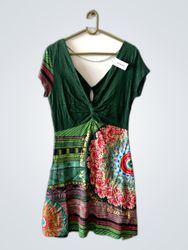 Unbranded Boho Printed Green Mini Dress