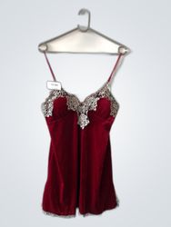 Red Velvet Camisole with Lace Trim