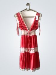 Red Lace Trim Mini Dress