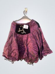 Purple Pleated Embellished Mini Skirt