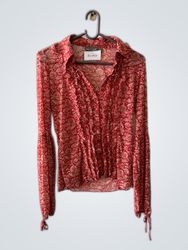 Mango Printed Ruffle Blouse