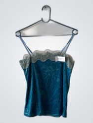 Teal Velvet Camisole with Lace Trim