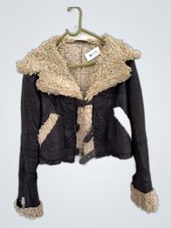 Black Leather Jacket with Fur Trim