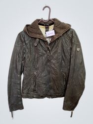 Brown Leather Jacket with Hood