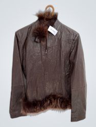 Brown Leather Jacket with Fur Trim