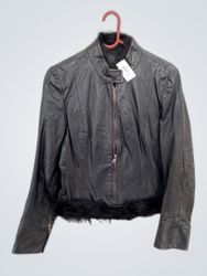Black Leather Jacket with Fur Trim
