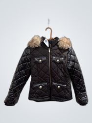 Unbranded Black Quilted Puffer Jacket with Fur Hoo..