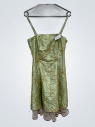 Green Satin Floral Embroidered Mini Dress