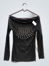 Black Sheer Top with Pearls