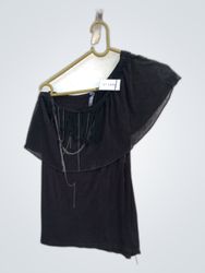Black Off-The-Shoulder Top with Fringe Detail
