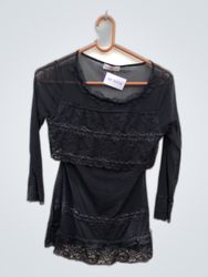 Cache Schwarzes Spitzenbesatz-Mesh-Top