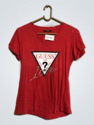 Guess Red Logo V-Neck T-Shirt