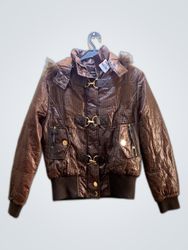 Brown Puffer Jacket with Fur Trim