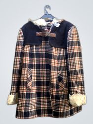 Plaid Coat with Fur Trim