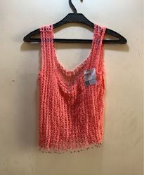 Pink Crochet Tank Top with Beads