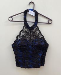 Unbranded Blue Lace Halter Crop Top