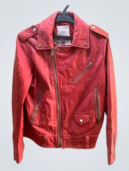 Mango Red Leather Biker Jacket
