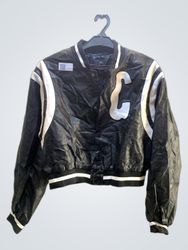 FaithVintage Black Bomber Jacket with White Accent..