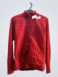 FaithVintage Red Quilted Zip-Up Sweater