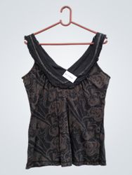 Black and brown printed tank top with ruffles
